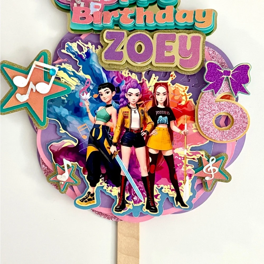 3D Girls Huntrix Kpop Demon Hunter Birthday Cake Topper